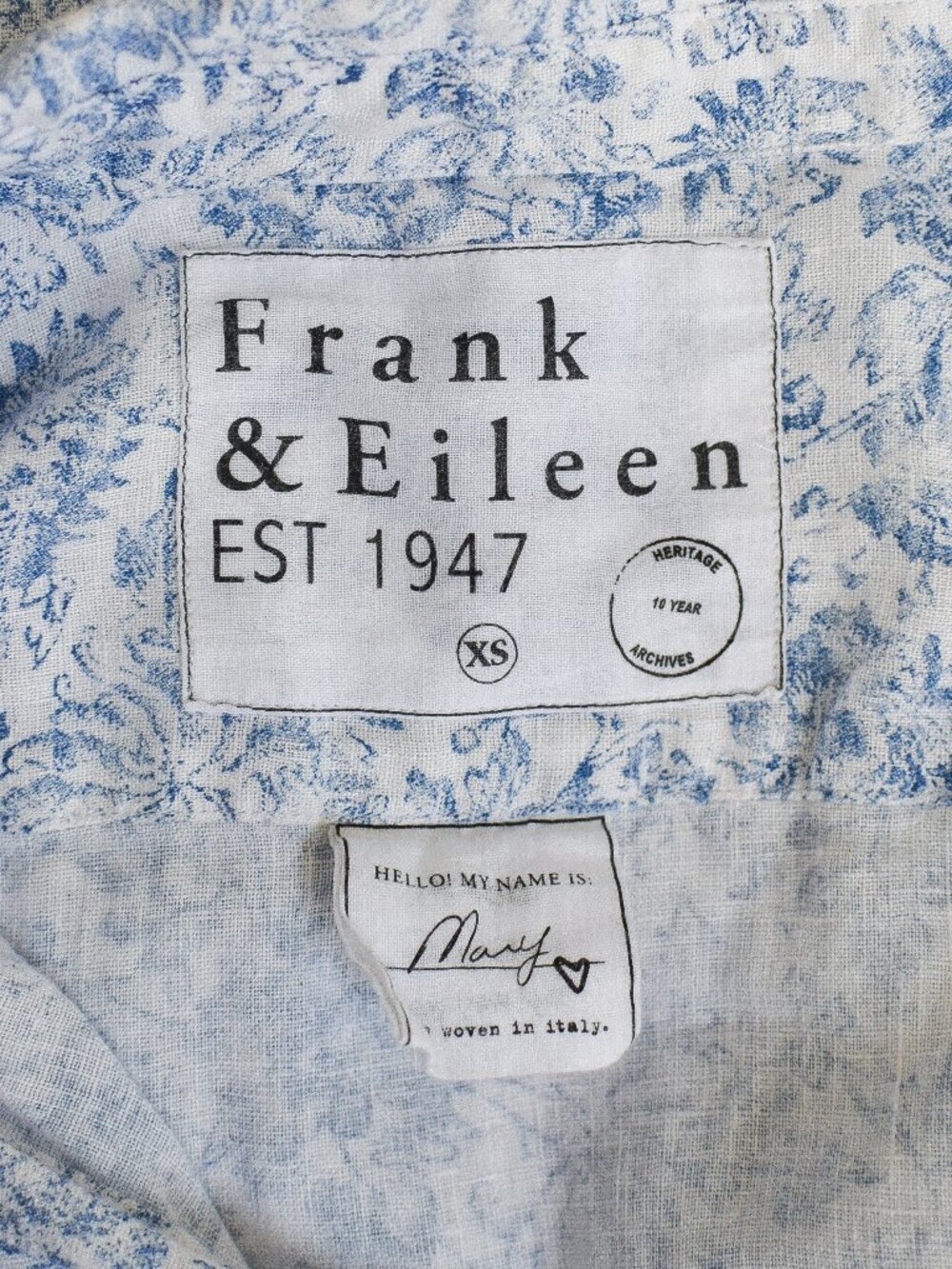 Frank & Eileen Mary Shirt Dress Linen Floral Blue White Size XS Coastal Heritage - Picture 12 of 15